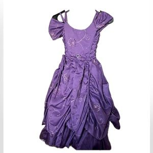 EUC. GROWS WITH THEM. Girls Purple Runched Formal Dress SZ 6-8. Sides Expand.